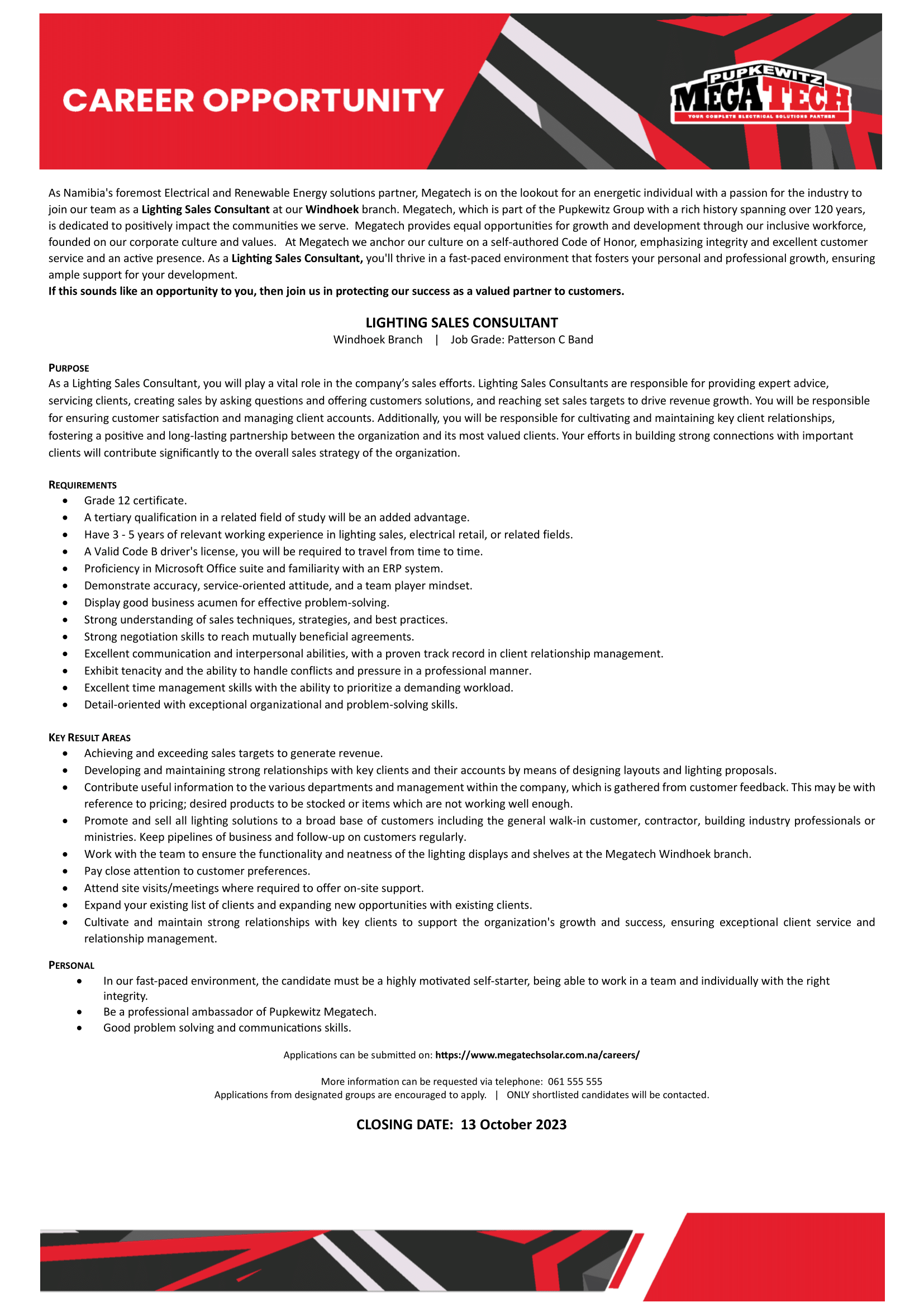 Lighting Sales Consultant Megatech Renewable Energy