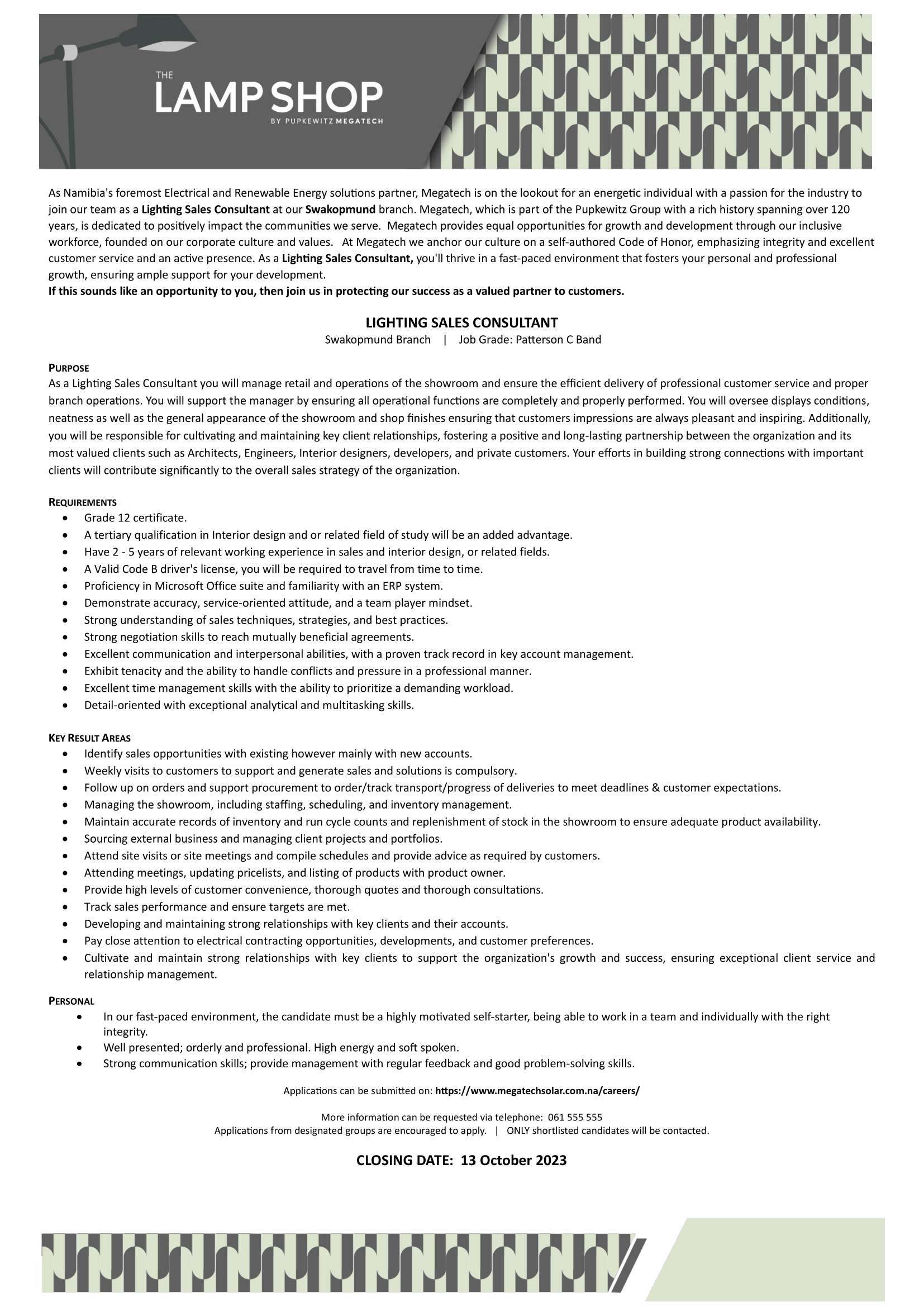 Lighting Sales Consultant The Lamp Shop Megatech Renewable Energy